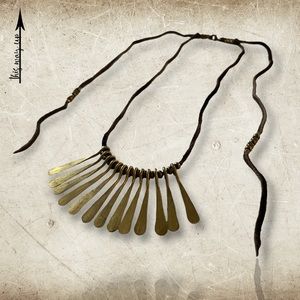 Unique Leather and Antique Gold Necklace